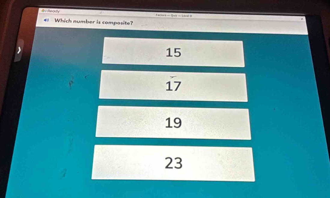 which number is composite? 15 17 19 23
