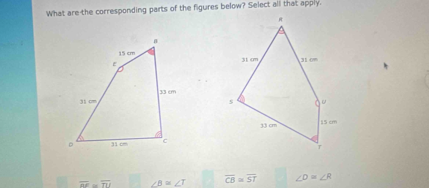 what are the corresponding parts of the figures below? select all that apply.