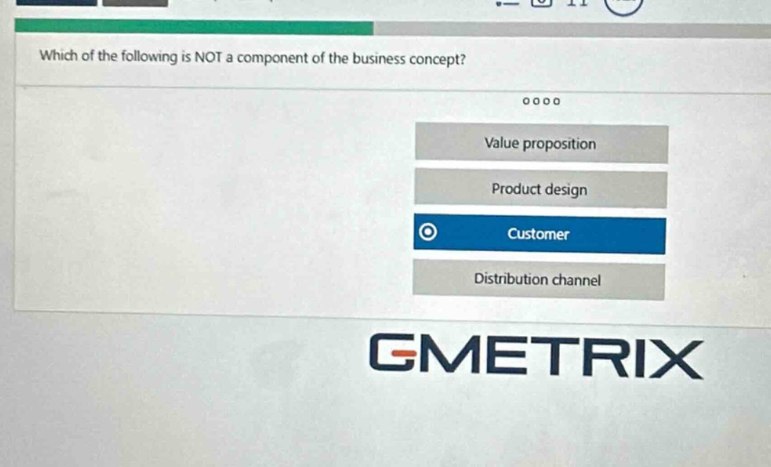 which of the following is not a component of the business concept? value proposition product design customer distribution channel