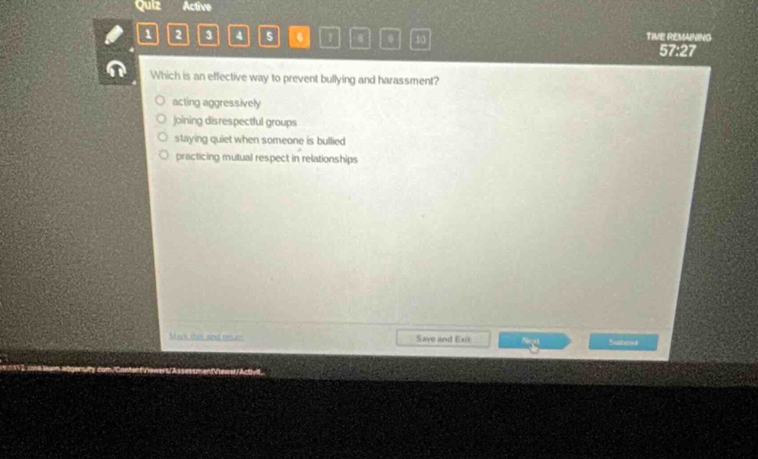 which is an effective way to prevent bullying and harassment? acting aggressively joining disrespectful groups staying quiet when someone is bullied practicing mutual respect in relationships