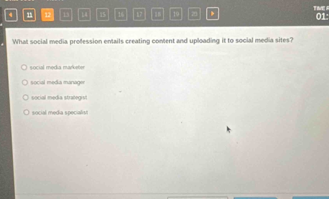 what social media profession entails creating content and uploading it to social media sites? social media marketer social media manager social media strategist social media specialist