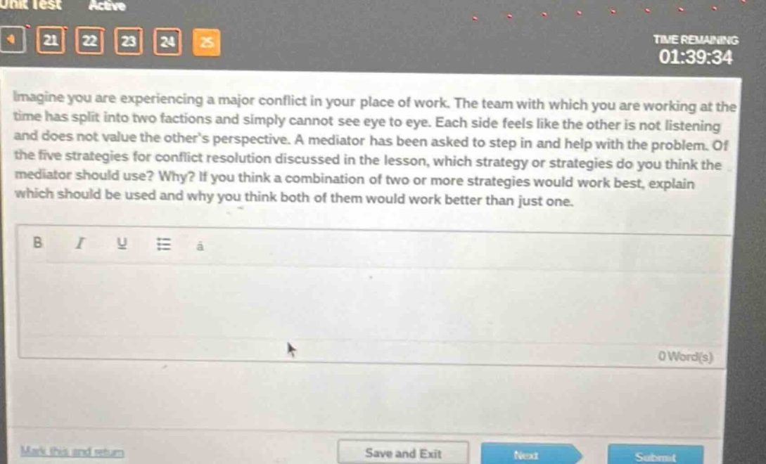 imagine you are experiencing a major conflict in your place of work. the team with which you are working at the time has split into two factions and simply cannot see eye to eye. each side feels like the other is not listening and does not value the other’s perspective. a mediator has been asked to step in and help with the problem. of the five strategies for conflict resolution discussed in the lesson, which strategy or strategies do you think the mediator should use? why? if you think a combination of two or more strategies would work best, explain which should be used and why you think both of them would work better than just one.