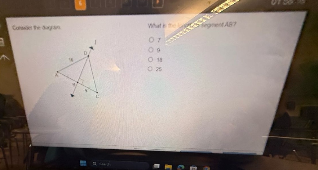 consider the diagram. what is the length of segment ab? 7 9 18 25