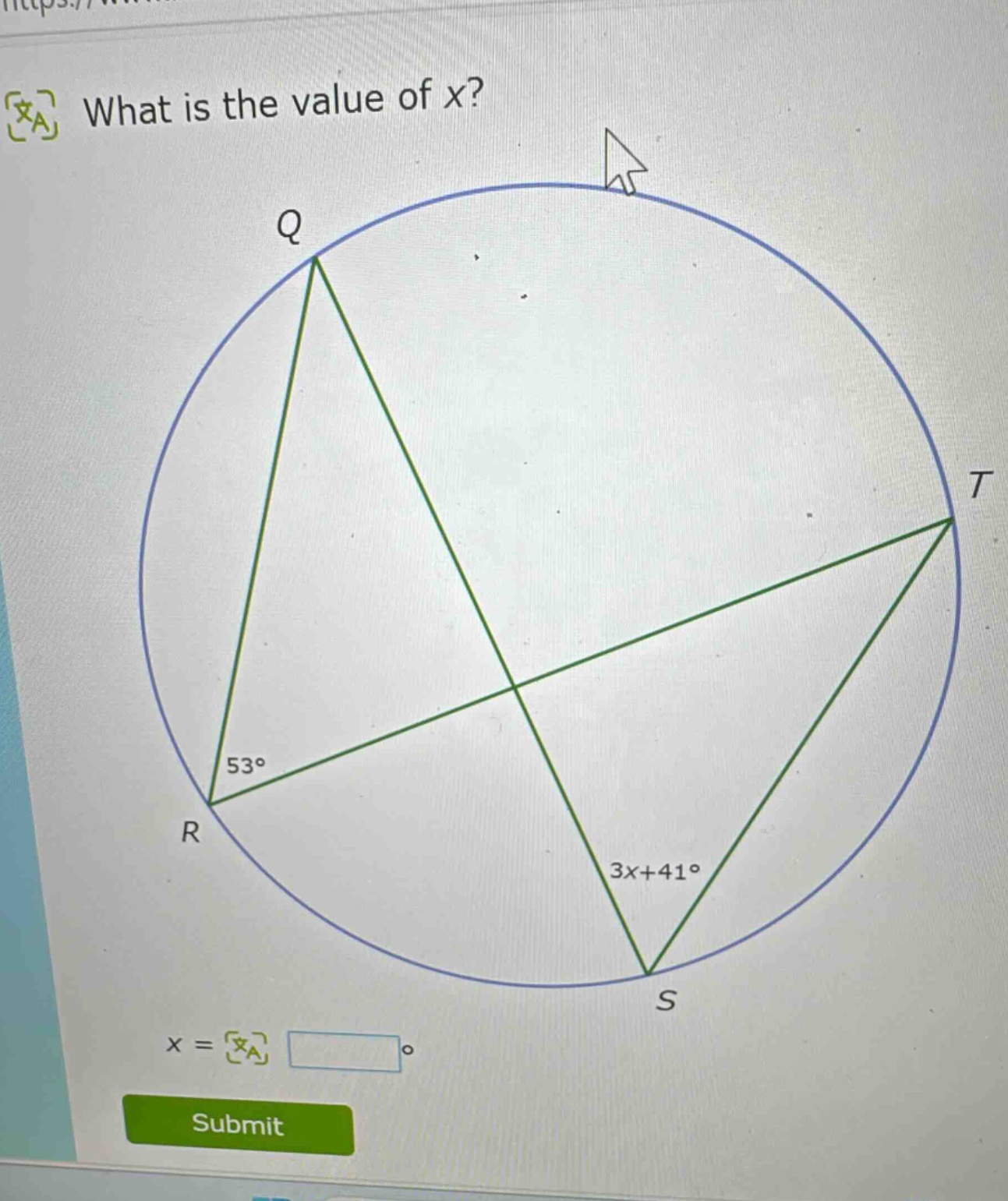 what is the value of x? x = ° submit