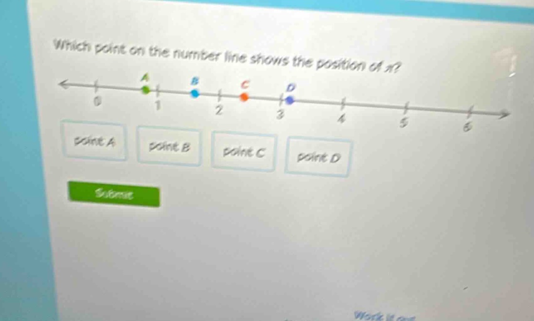 which point on the number line shows the position of π? point a point b point c point d