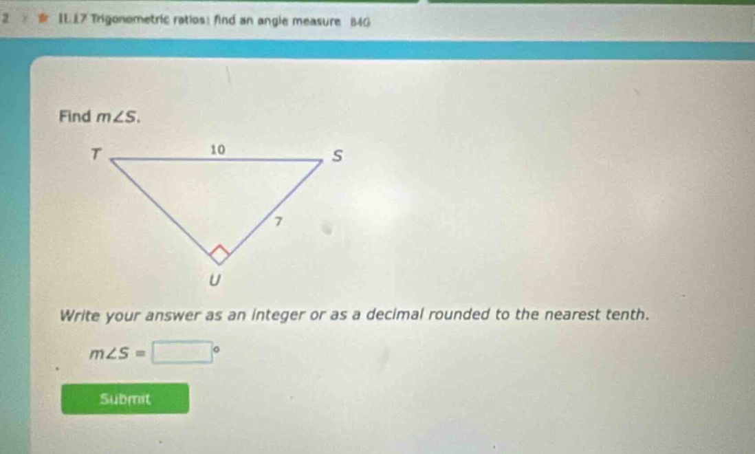 find m∠s. write your answer as an integer or as a decimal rounded to the nearest tenth. m∠s = °