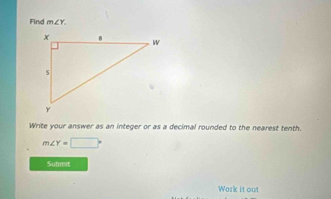 find m∠y. write your answer as an integer or as a decimal rounded to the nearest tenth. m∠y = °
