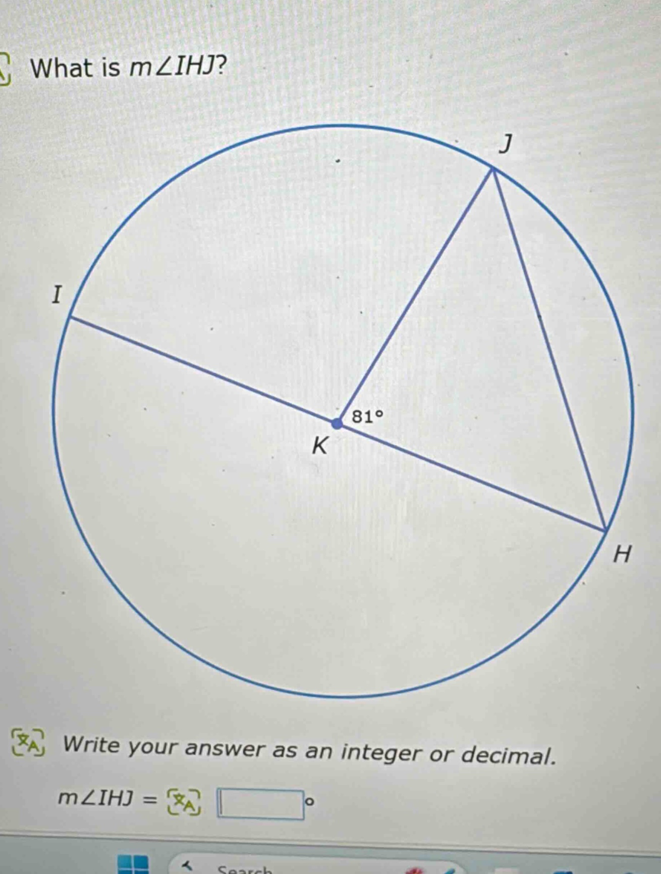 what is m∠ihj? write your answer as an integer or decimal. m∠ihj = °