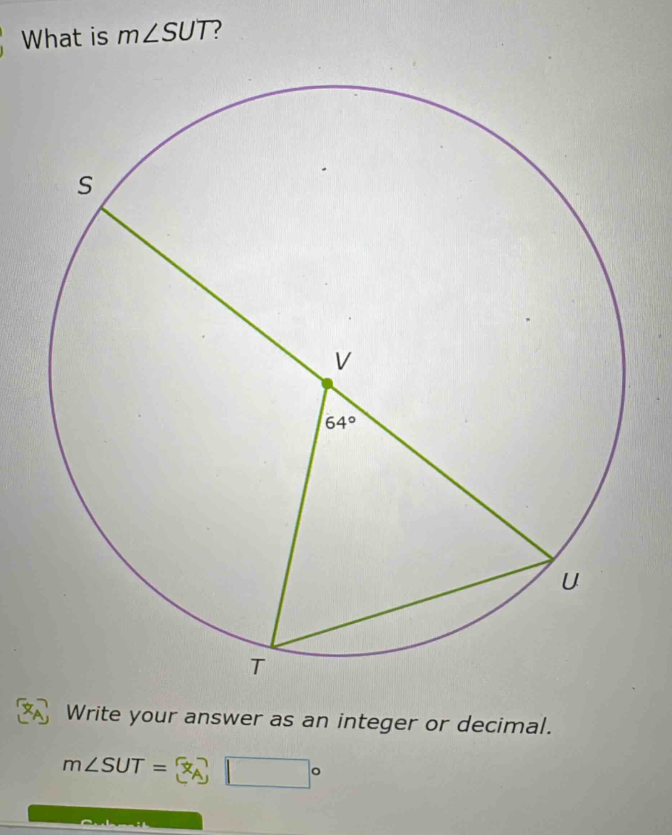 what is m∠sut? write your answer as an integer or decimal. m∠sut = °