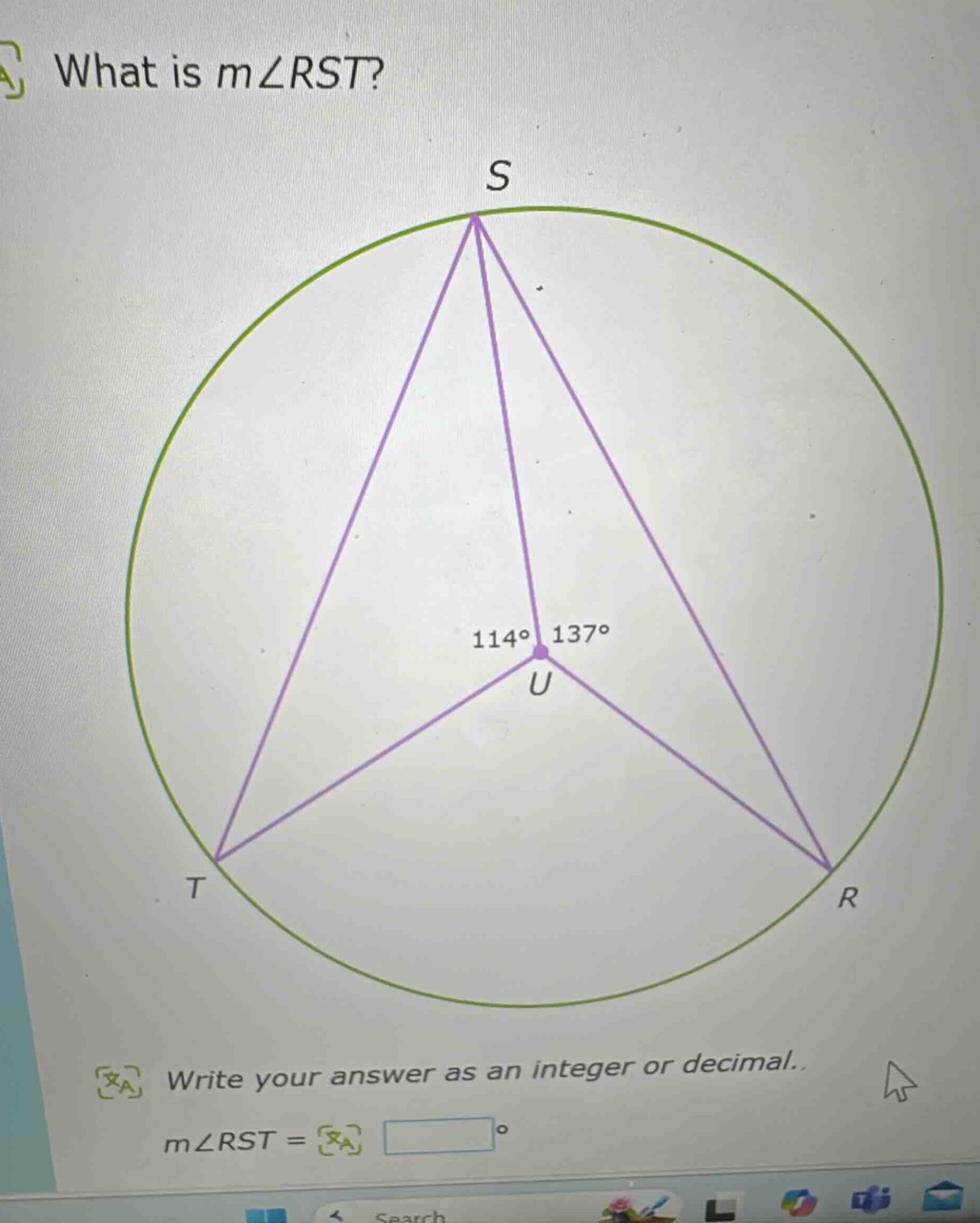 what is m∠rst? write your answer as an integer or decimal. m∠rst = °