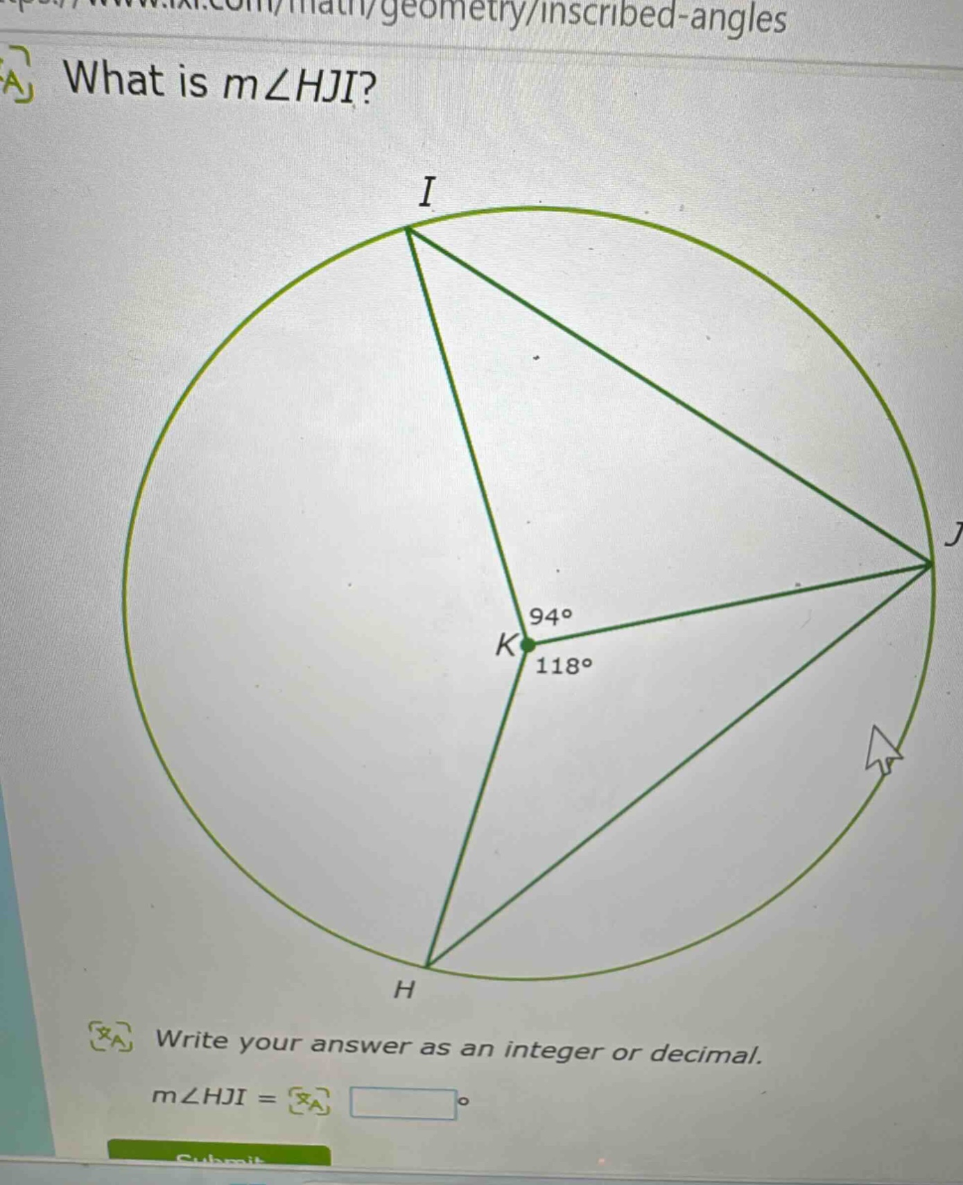 what is m∠hji? write your answer as an integer or decimal. m∠hji = °
