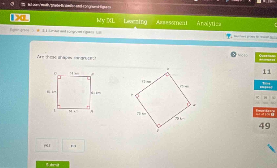 are these shapes congruent? yes no submit