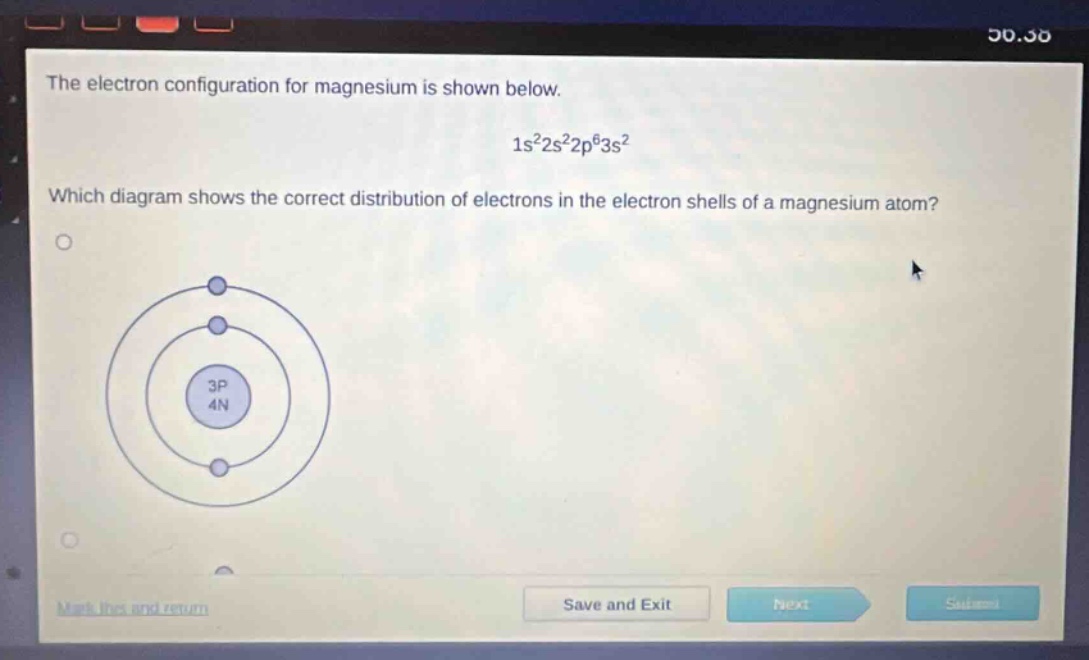 the electron configuration for magnesium is shown below. 1s²2s²2p⁶3s² which diagram shows the correct distribution of electrons in the electron shells of a magnesium atom?
