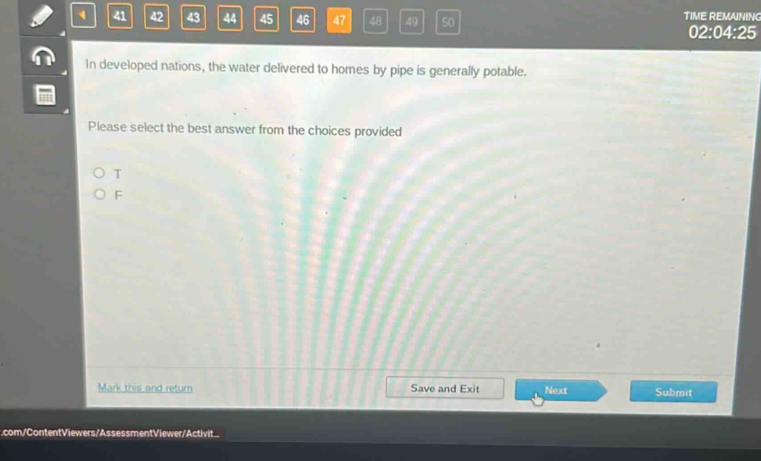 in developed nations, the water delivered to homes by pipe is generally potable. please select the best answer from the choices provided o t o f