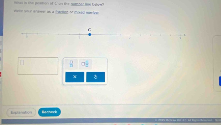 what is the position of c on the number line below? write your answer as a fraction or mixed number.