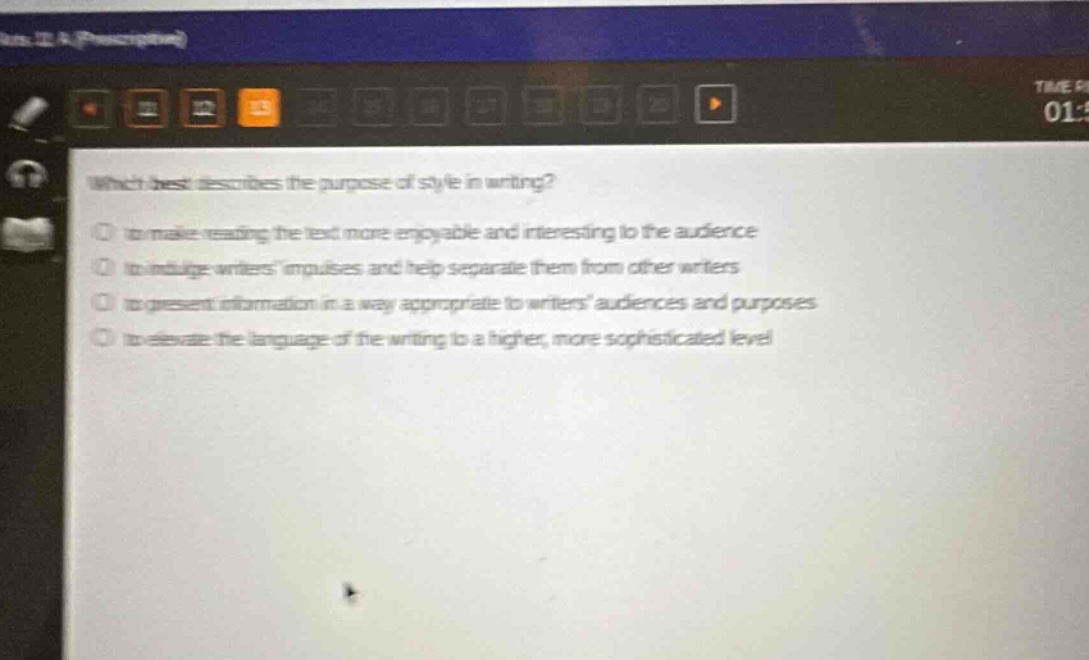 which best describes the purpose of style in writing? to make reading the text more enjoyable and interesting to the audience to indulge writers impulses and help separate them from other writers to present information in a way appropriate to writers audiences and purposes to elevate the language of the writing to a higher, more sophisticated level