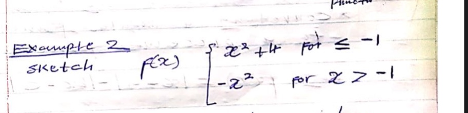 example 2 sketch f(x) { x² + 4 for x ≤ -1 -x² for x > -1 }