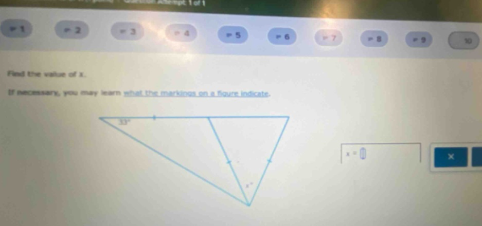 find the value of x. if necessary, you may learn what the markings on a figure indicate.