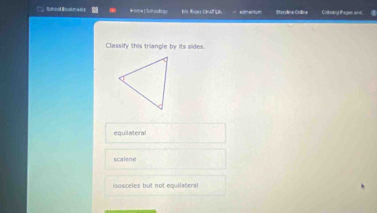 classify this triangle by its sides. equilateral scalene isosceles but not equilateral