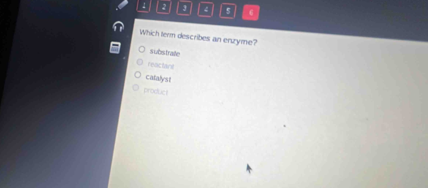 which term describes an enzyme?\nsubstrate\nreactant\ncatalyst\nproduct