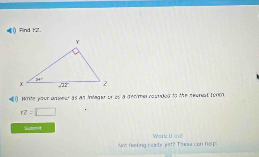 find yz. write your answer as an integer or as a decimal rounded to the nearest tenth. yz =