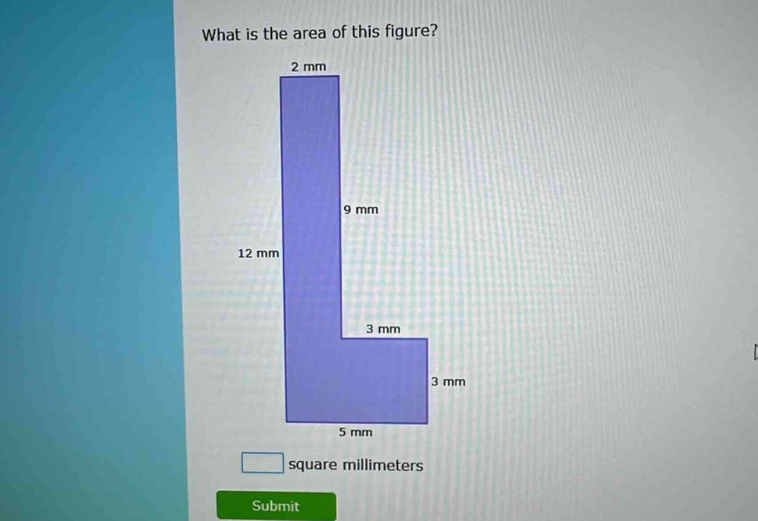 what is the area of this figure? square millimeters