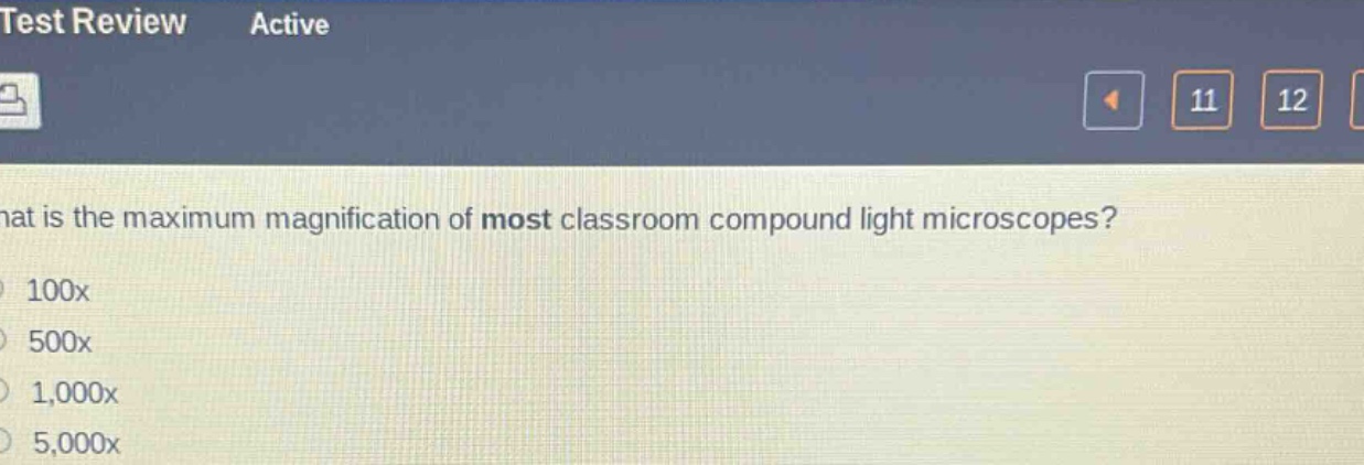 what is the maximum magnification of most classroom compound light microscopes? 100x 500x 1,000x 5,000x