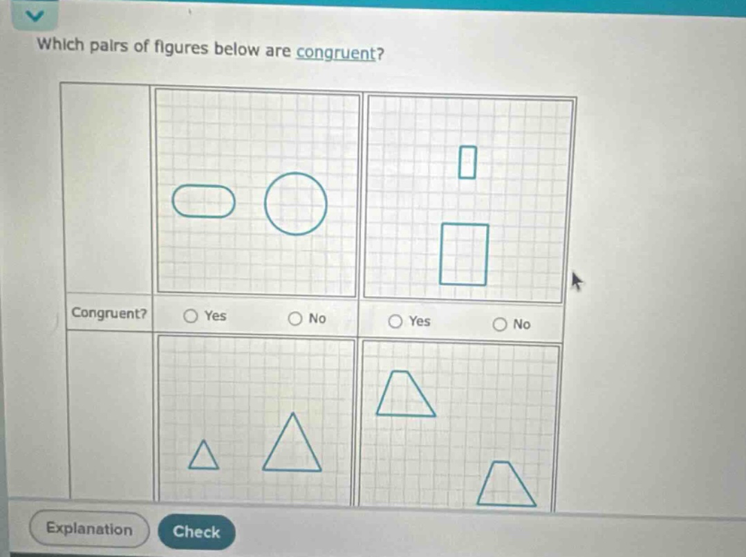 which pairs of figures below are congruent? congruent? yes no yes no
