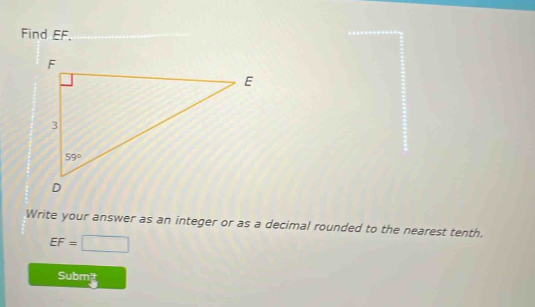 find ef. write your answer as an integer or as a decimal rounded to the nearest tenth. ef =