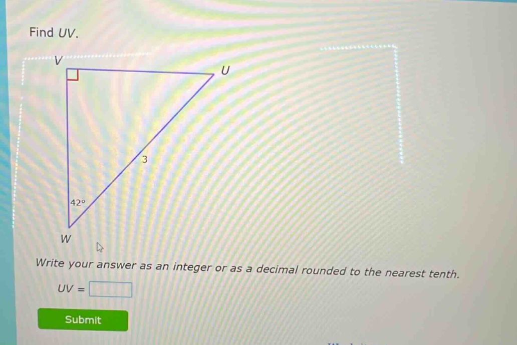 find uv. write your answer as an integer or as a decimal rounded to the nearest tenth. uv =