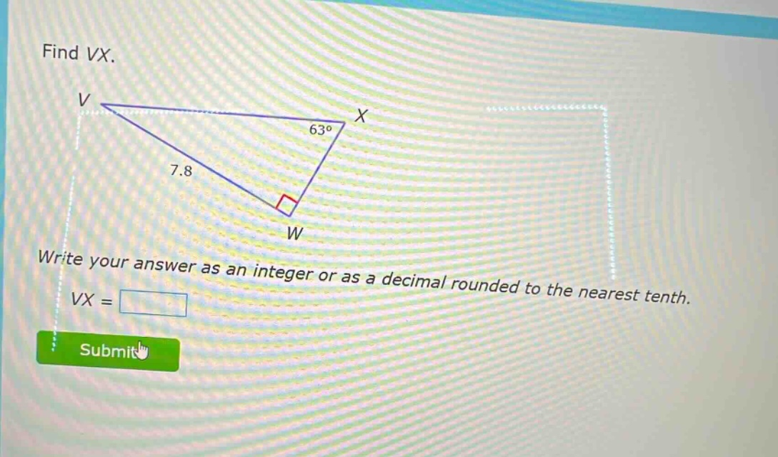 find vx. write your answer as an integer or as a decimal rounded to the nearest tenth. vx =