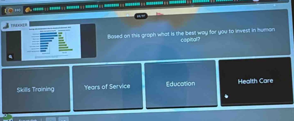 based on this graph what is the best way for you to invest in human capital? skills training years of service education health care