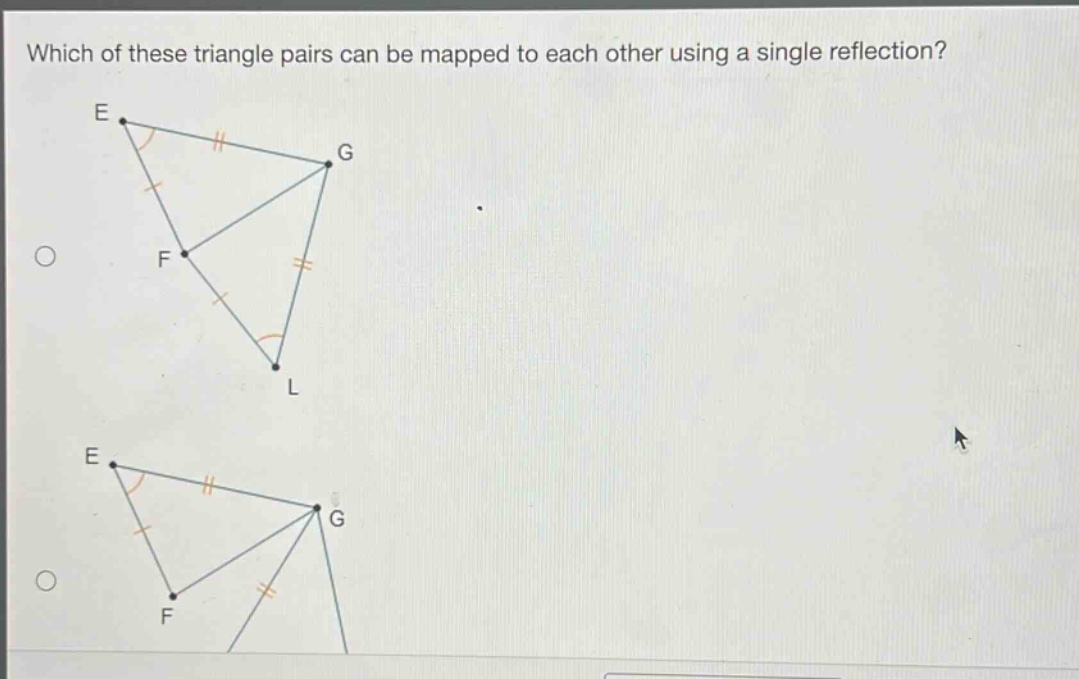 which of these triangle pairs can be mapped to each other using a single reflection?