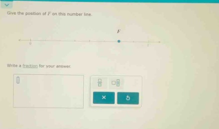 give the position of f on this number line. write a fraction for your answer.