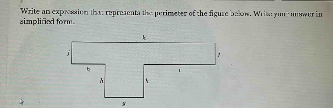 write an expression that represents the perimeter of the figure below. write your answer in simplified form.