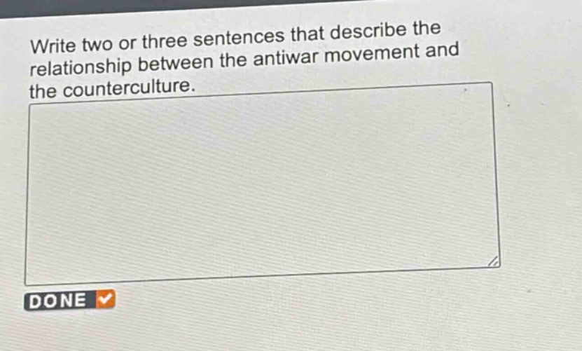 write two or three sentences that describe the relationship between the antiwar movement and the counterculture.