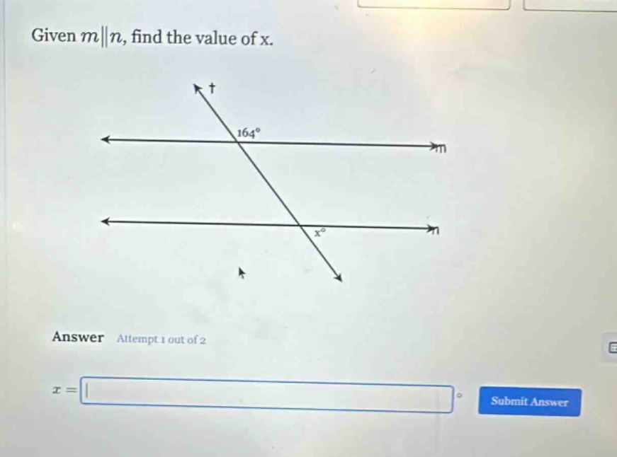 given m||n, find the value of x. answer attempt 1 out of 2 x =