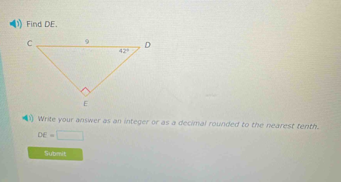 find de. write your answer as an integer or as a decimal rounded to the nearest tenth. de =
