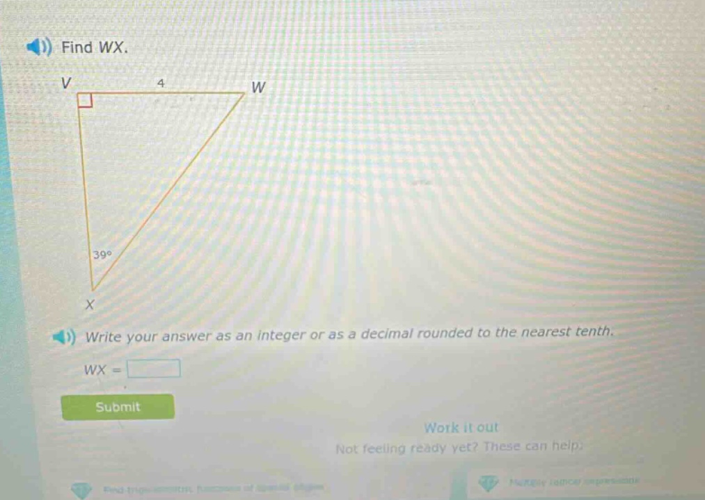 find wx. write your answer as an integer or as a decimal rounded to the nearest tenth. wx =