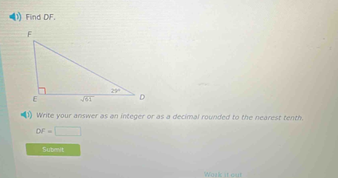 find df. write your answer as an integer or as a decimal rounded to the nearest tenth. df =