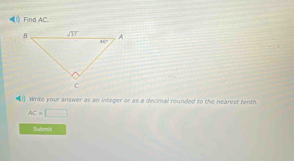 find ac. write your answer as an integer or as a decimal rounded to the nearest tenth. ac =