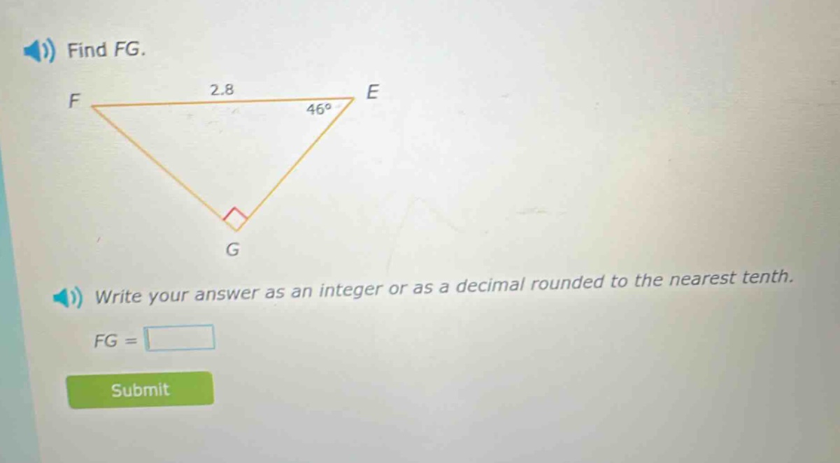 find fg. write your answer as an integer or as a decimal rounded to the nearest tenth. fg =