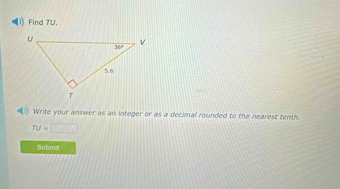 find tu. write your answer as an integer or as a decimal rounded to the nearest tenth. tu =