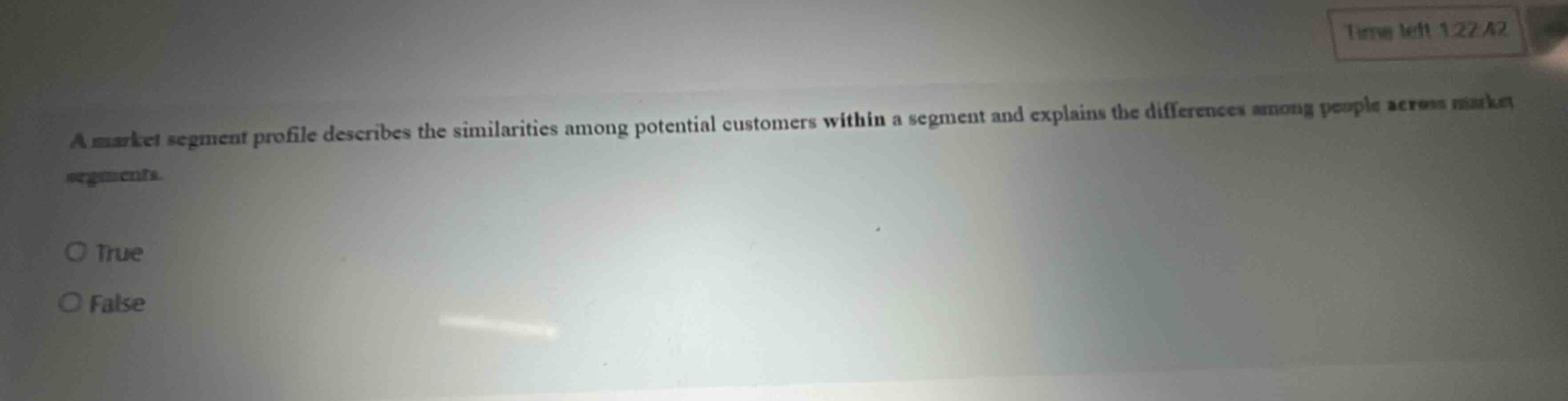 a market segment profile describes the similarities among potential customers within a segment and explains the differences among people across market segments. o true o false