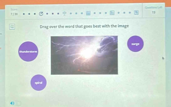 drag over the word that goes best with the image