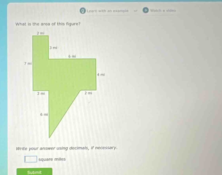 what is the area of this figure? write your answer using decimals, if necessary. square miles