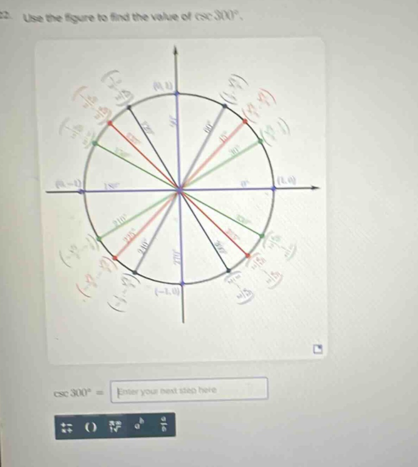 22. use the figure to find the value of csc 300°. csc 300° = enter your next step here
