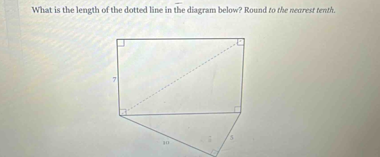 what is the length of the dotted line in the diagram below? round to the nearest tenth.