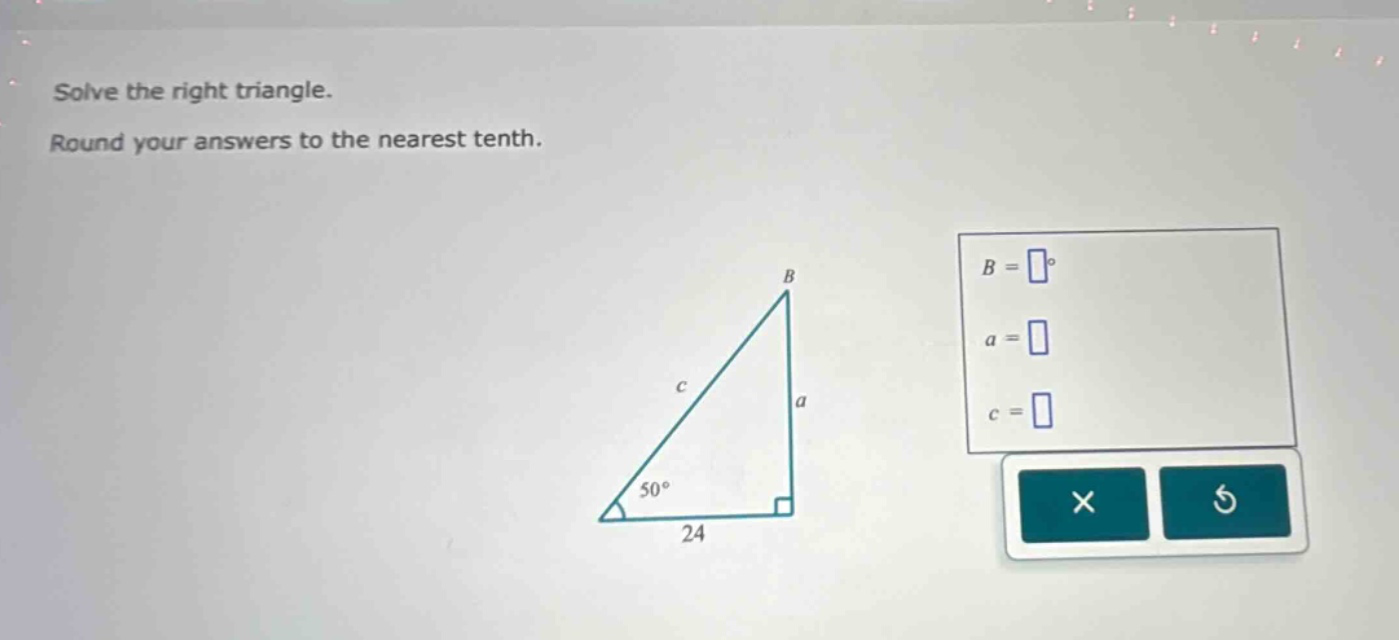 solve the right triangle. round your answers to the nearest tenth.