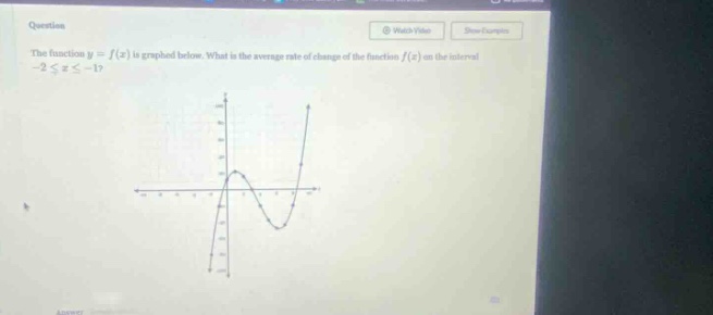 question the function y = f(x) is graphed below. what is the average rate of change of the function f(x) on the interval -2≤x≤ -1? answer